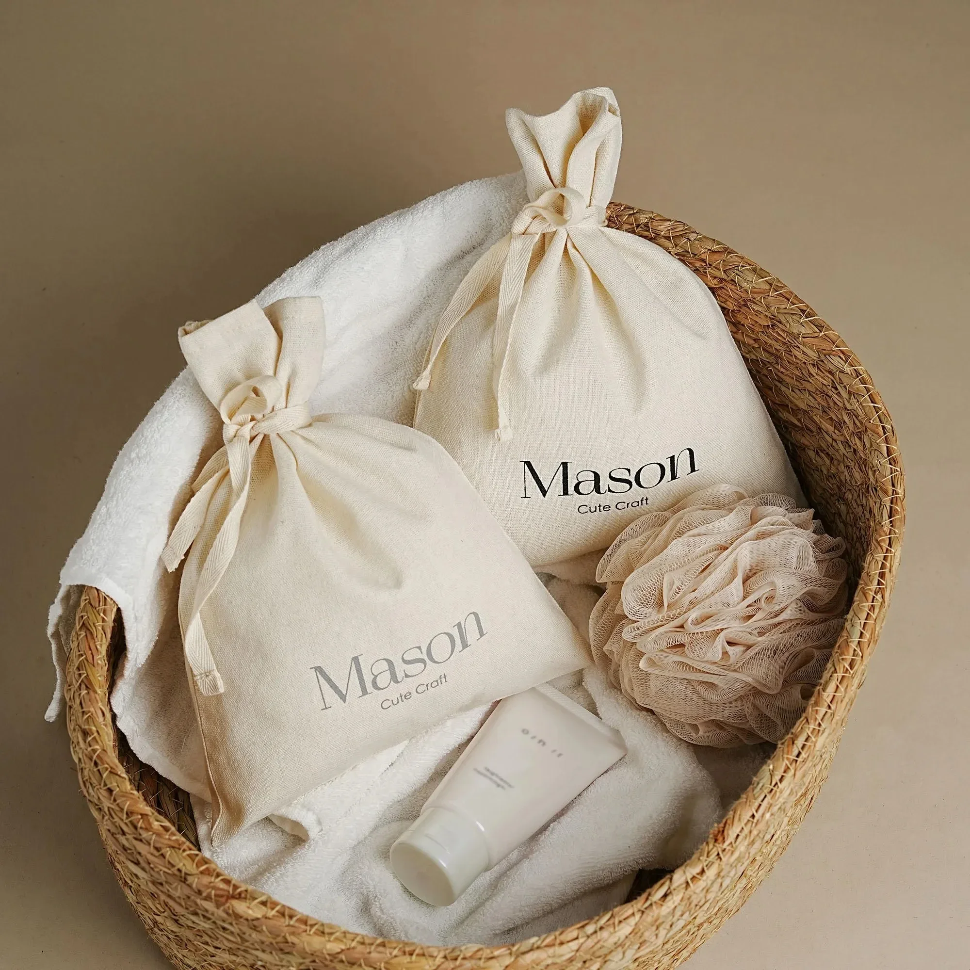 Custom Logo Organic Linen Dust Cover Bag Drawstring Bag for Necklace Cosmetics Gift Pouch Weddings Special Occasion Bags