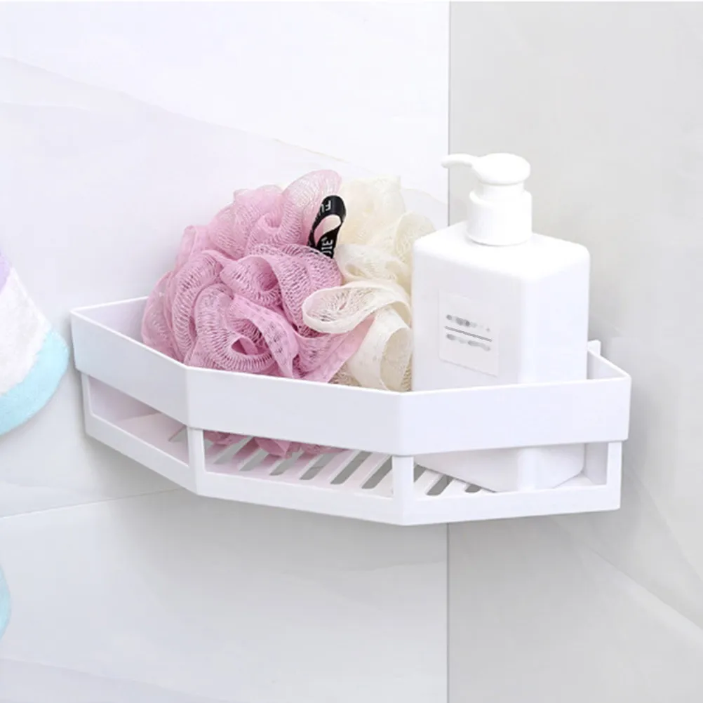 Wall Mounted Triangle Corner Shower Shelf Bathroom Storage Holder for Cleanser Cream Soap Toothpaste Organizes Countertop Space