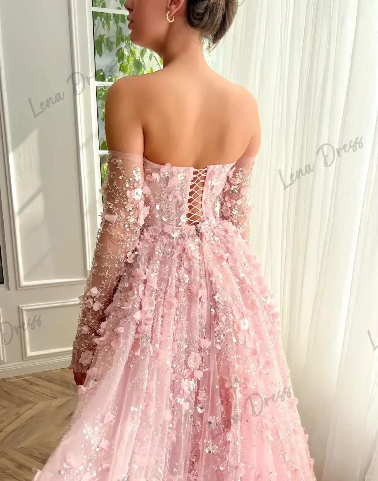 Lena Embroidered Lace Elegant Party Dresses 2024 for Wedding Dresses for Formal Occasions Handmade Flowers One-piece Collar Prom