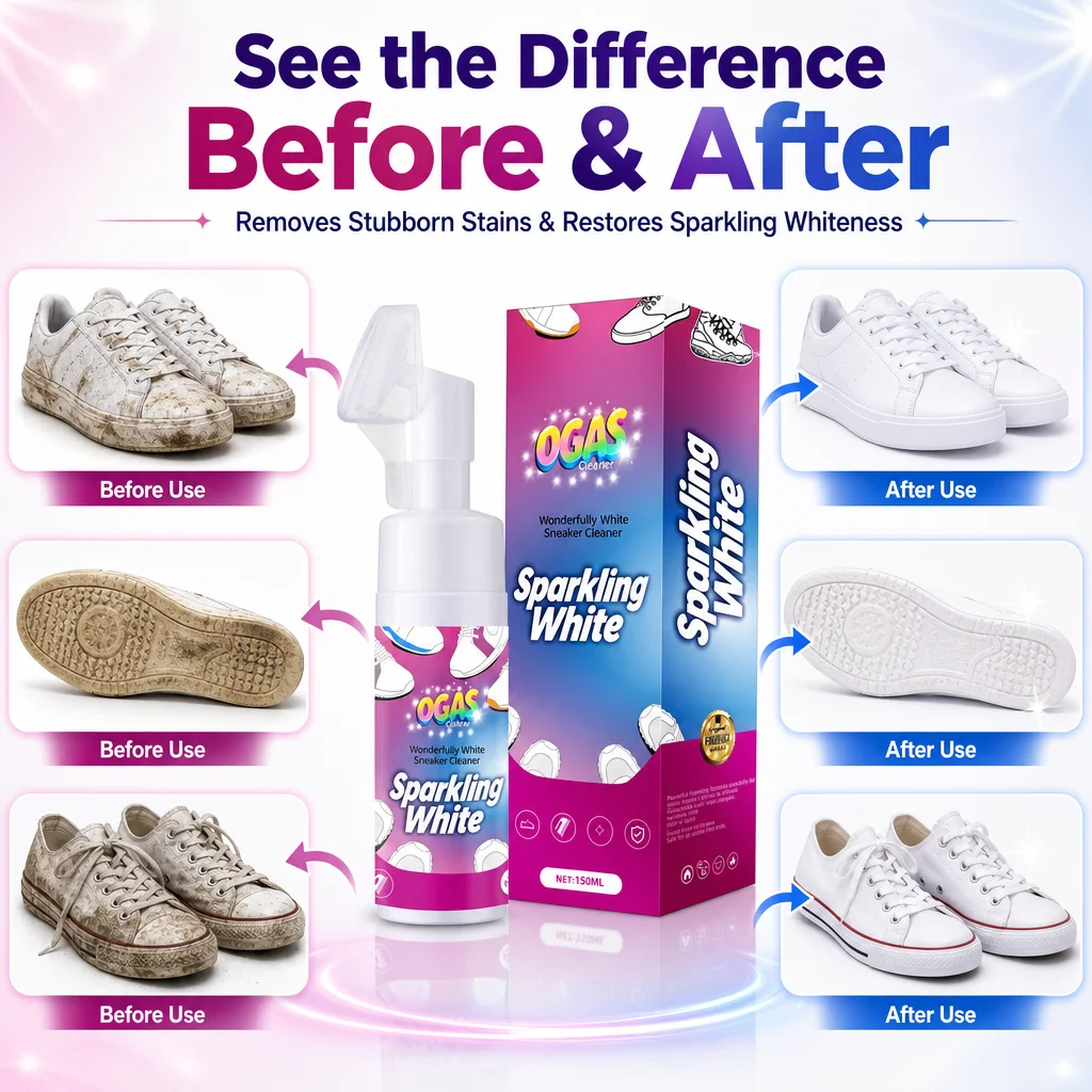 OGAS 150ml White Shoe Cleaner Foam No Rinse Sneaker Cleaner Built-in Brush Anti-yellow Decontamination Brightening Shoe Cleaning