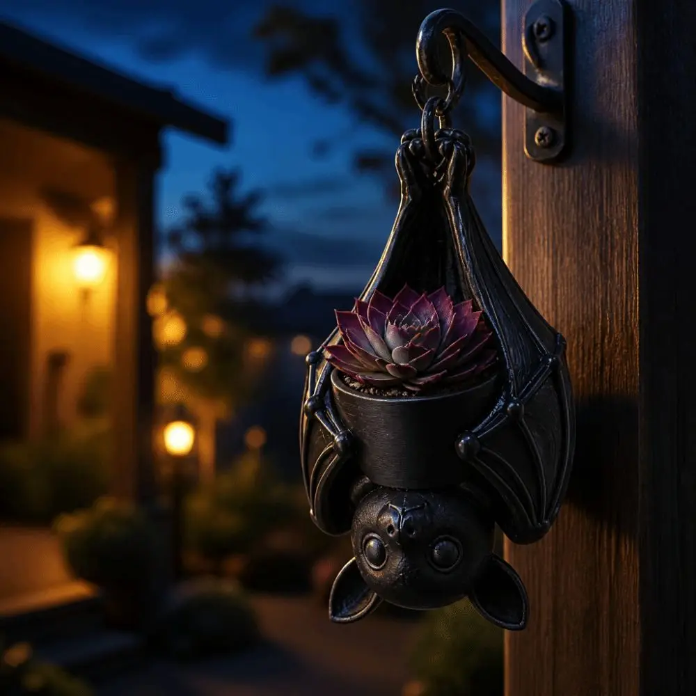 3D Printed Upside Down Bat Hanging Planter Gothic Style Whimsical Bat-Shaped Flower Pot Realistic Plastic Hanging Bat Plant Pot