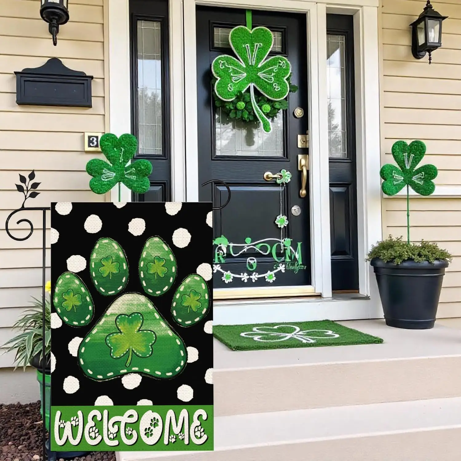 Lucky St Patricks Day Shamrock Garden Flag 12×18 Inch Double Sided Green Clover Welcome Polka Dots Home Outdoor Yard Flag De EEZ