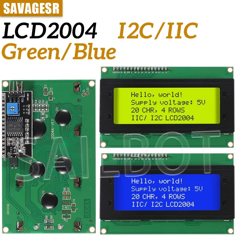 1PCS LCD2004+I2C LCD2004 20x4 2004A Blue Green Screen Character LCD IIC Serial Interface Adapter Module for Arduino