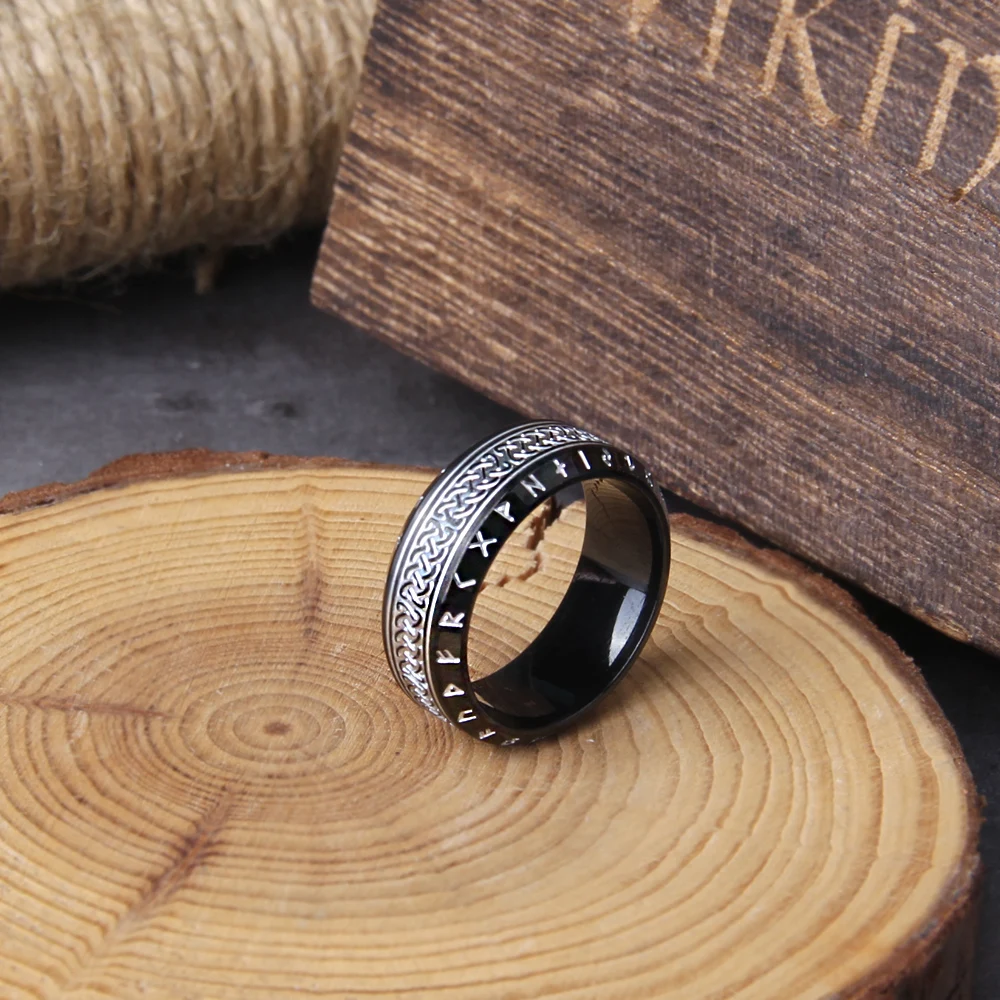 Never Fade viking rune cool stainless steel Celtic ring smooth fashion popular north europe gift amulet jewelry with wooden box