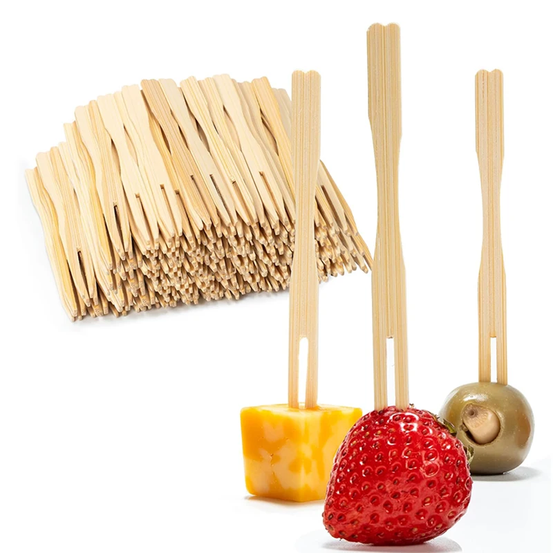 100/200/500Pcs Bamboo Appetizer Forks, 3.5-Inch Disposable Bamboo Forks for Charcuterie, Cocktail Forks for Party Wedding