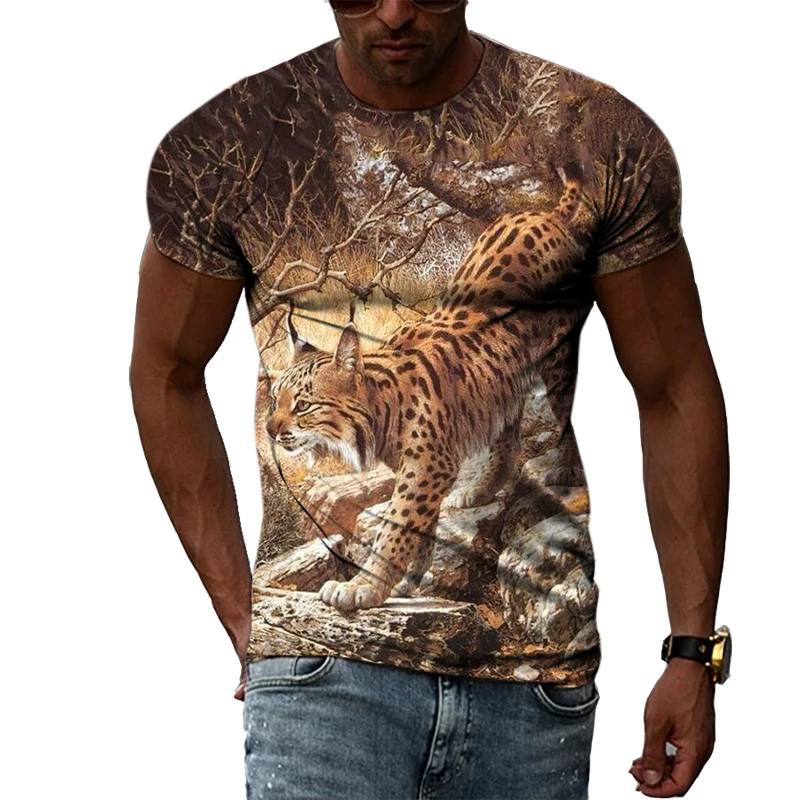 Summer Animal 3D Printed Cool Leopard Men\'s T-shirt O Collar Fashion Casual Street Funny Oversized Tiger Short Sleeve Clothing