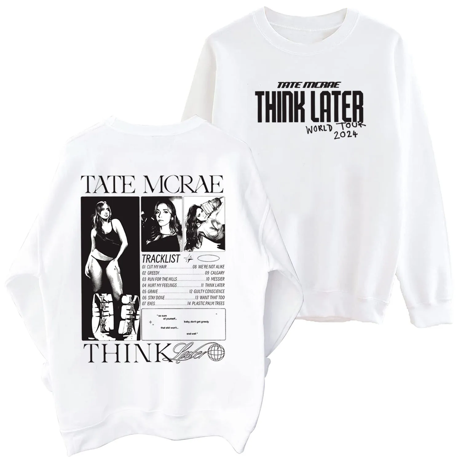 Tate Mcrae Crewneck Hoodie Tate Mcrae Think Later Album Sweatshirt Tate Mcrae Merch Fan Gift Oversized Sweatshirt Pullover Tops