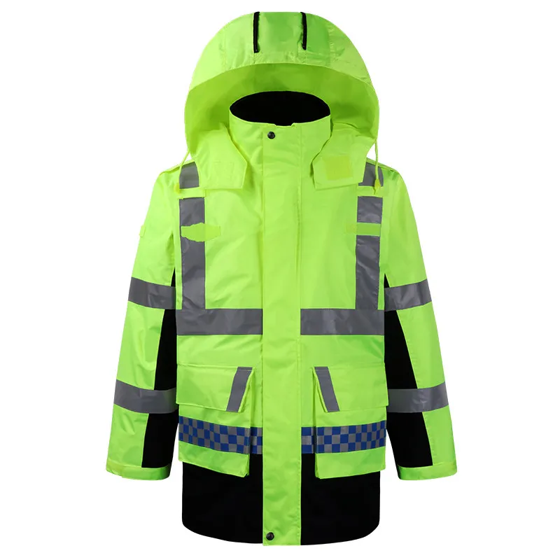 Reflective Coat Traffic Safety Security Clothing Uniform with Reflective Strips Hi Vis Winter Jacket Waterproof Workwear Men