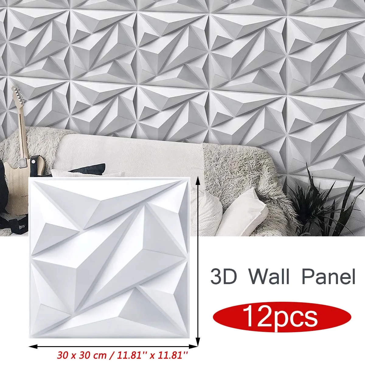 3D Wall Stickers Self Adhesive PVC Wall Tiles 30x30cm 12 PCS Wall Panels Covering Cladding Decorative Tiles Kitchen Bedroom