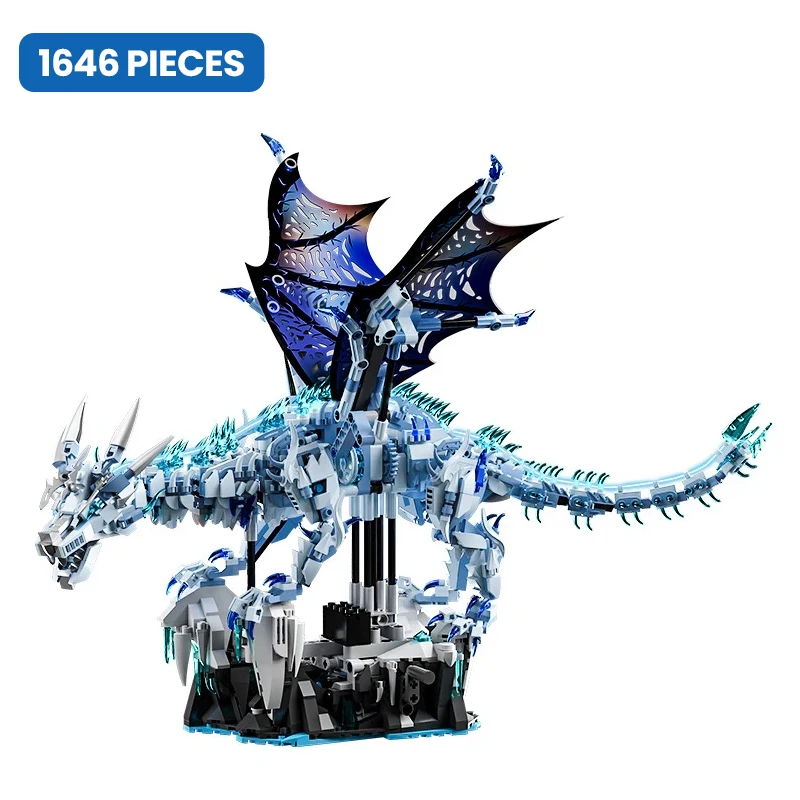 

NEW 1646PCS Ice Dragon Building Blocks Bricks Advanced Building Challenge Light Glowing Eyes Moving Joints MOC Collectible Gifts