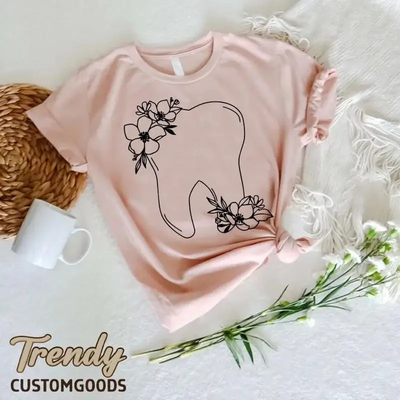 Floral Tooth T Shirt DentisT Women With Flowers Mom Dental HygienisT Dentisrty