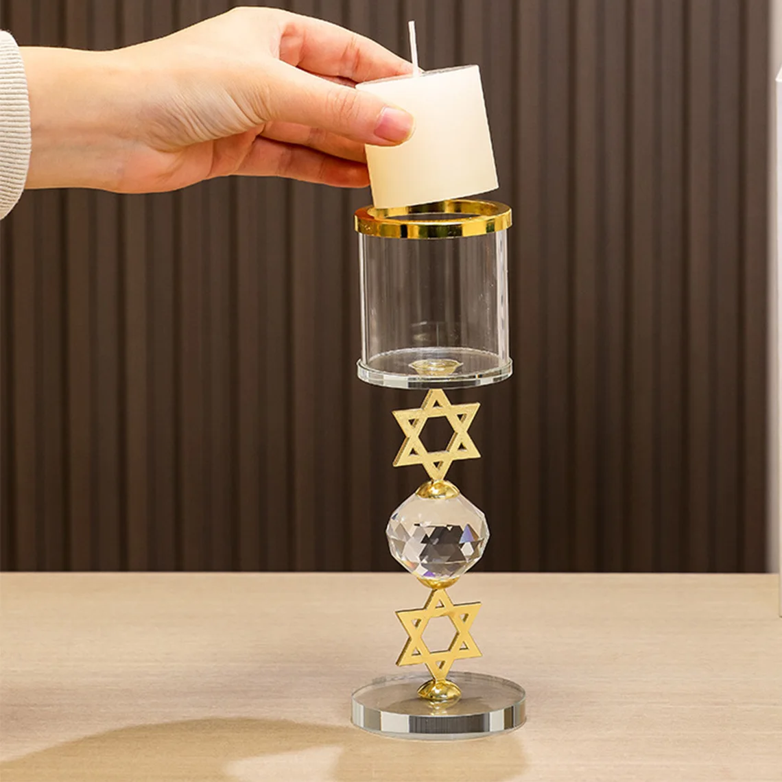 2Pcs Star of David Hexagram Crystal Candle Holder, Jewish Sacred Altar Candlestick for Ritual Table Decor
