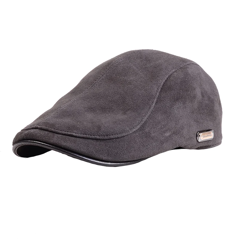 New Men's 100% Real Suede Leather Adjustable Peaked Cap Casual Thin Lining Beret Jazz Caps Newsboy Caps Casquette