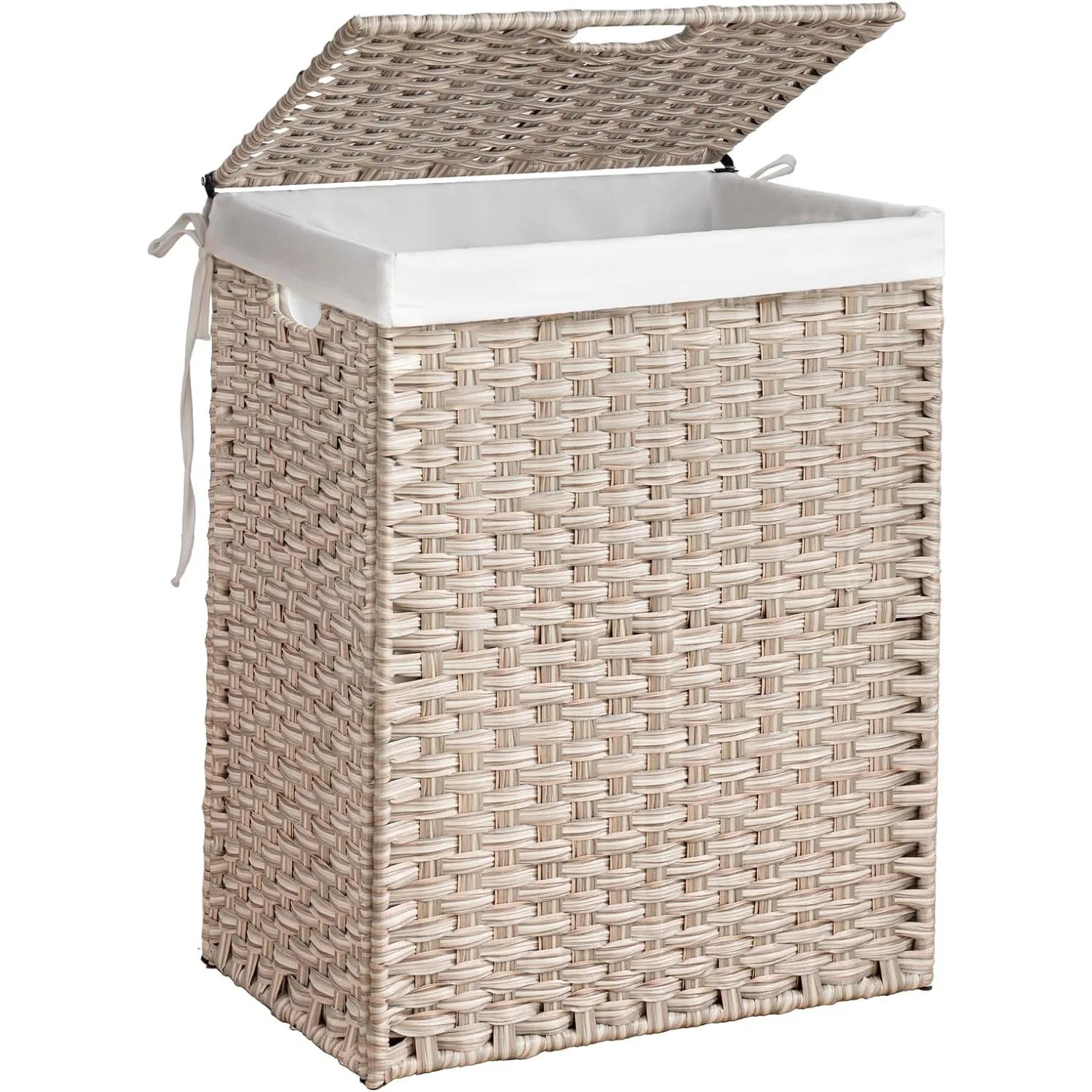 

26.4 Gallon (100 L) Handwoven Rattan Wicker Laundry Basket with 1 Removable Liner Bags For Bathroom Bedroom Dorm