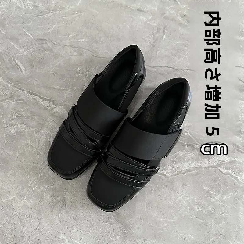 mary-jane-women's-shoes-5cm-heightening-ballet-deqin-black-casual-shoes-korean-style-sheep-leather-inner-material-anti-slip-r