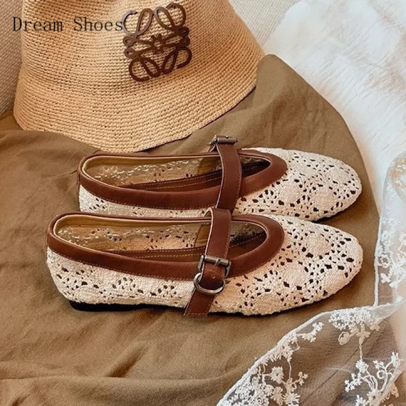 

Korean Style Hollow Crochet Shallow Flat Shoes, Summer Mary Jane Women'S Shoes For Girls