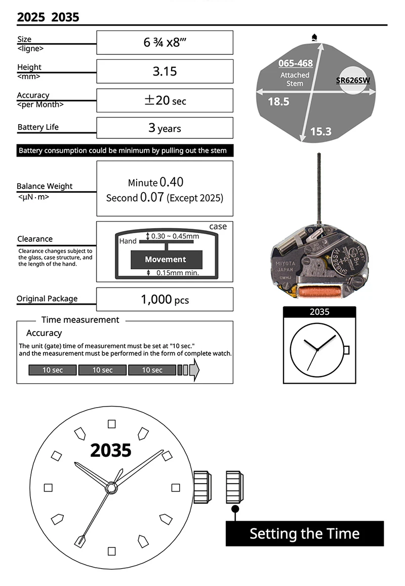 2035 Uhrwerk Miyot 2035 Quarzwerk Dreizeiger Kalenderlos Reparaturwerkzeuge Uhr Langlebige Metallgetriebe Bestes Preis-Leistungs-Verhältnis – Detail 2