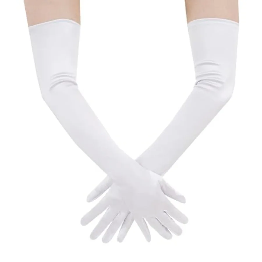SHEVERCH Long Satin Gloves for Women 1920s 20s Costume Elbow Length Bridal Evening Party Gloves