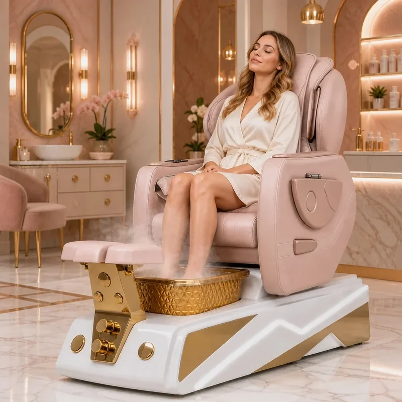 Modern Atmosphere Light Diamond Pattern Foot Tub Pedicure Spa Chair for Boutique Nail & Foot Care Parlor