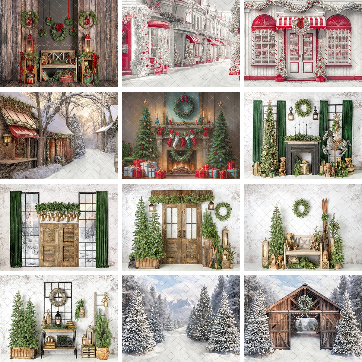 

Christmas Winter Forest Photography Backdrop Fireplace Kids Baby Cake Smash Photocall Decors Snowy Street Studio Backgrounds