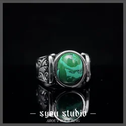 New Oval Green Stone Rings For Women Stainless Steel Jewelry Vintage Party Gift Fashion Accessories Unisex Gothic Ring Wholesale