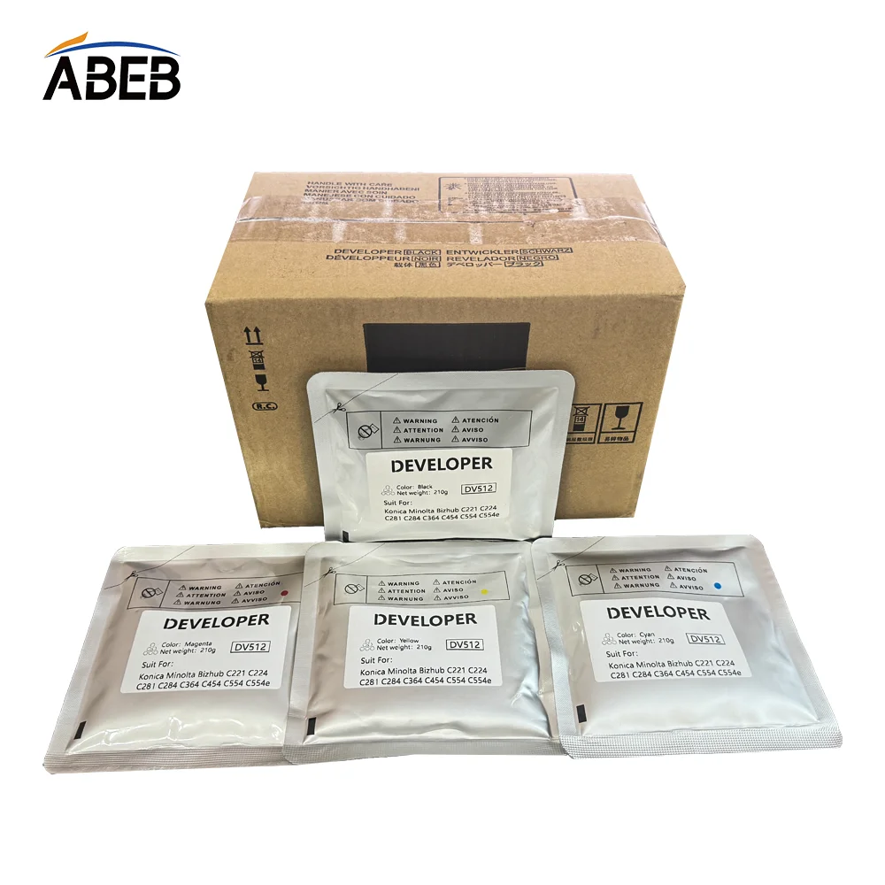 4PCS/1Set DV512 Developer Powder For Konica Minolta Bizhub C221 C224 C281 C284 C364 C454 C554  C554e OEM High Compatible Carrier
