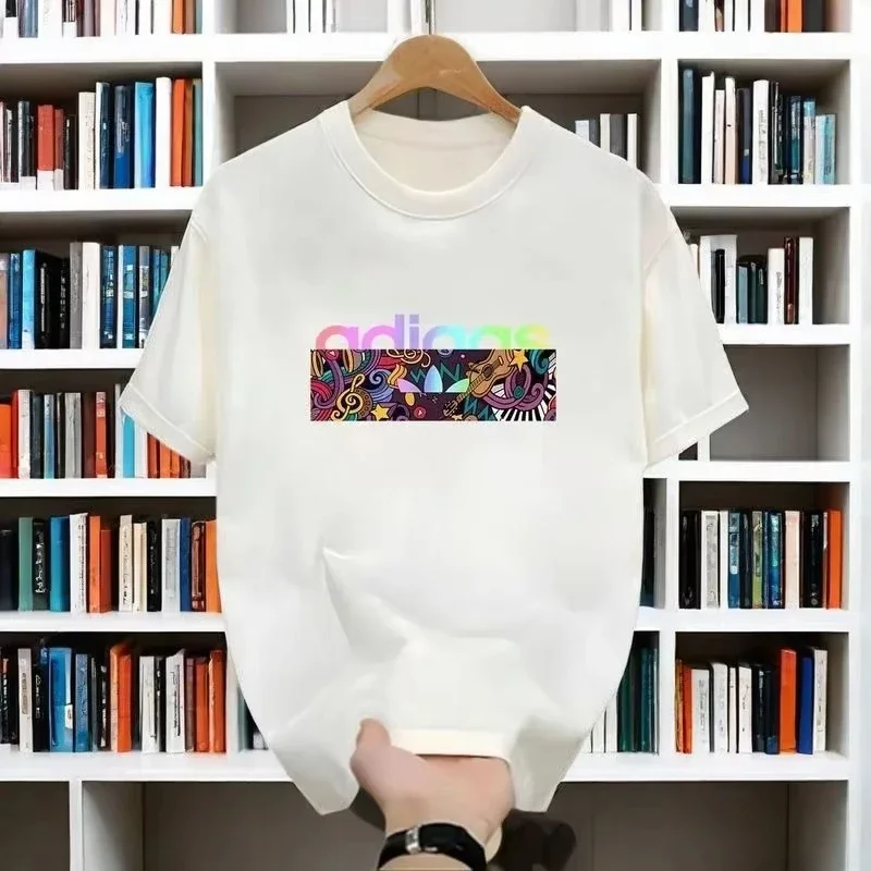 2025 صيف جديد تي شيرت ملابس بأكمام قصيرة ماركة أمريكية قطن جديد مع فضفاض مطبوعة الرجال قميص غير رسمي الرجال الجرافيك تي شيرت