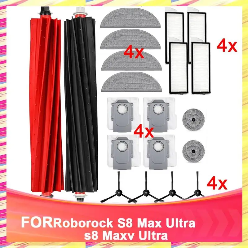 ABJJ Replacement Parts For Roborock S8 Max Ultra / S8 Maxv Ultra Vacuum Cleaner Accessories Kit HEPA Filters Dust Bags