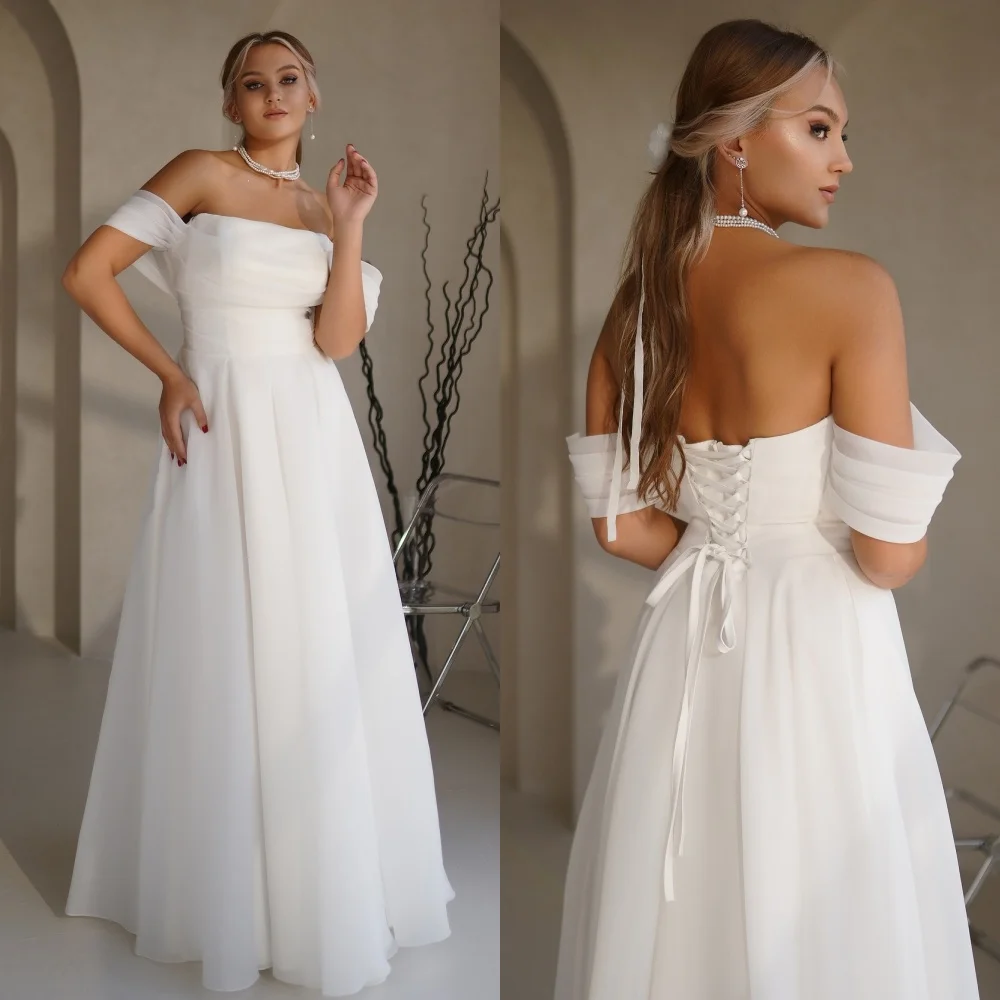 

Customized Modern Style Matching Chiffon Criss-Cross Ribbon Draped A-line Off-the-shoulder Long Dresses Bespoke Occasion Dresses