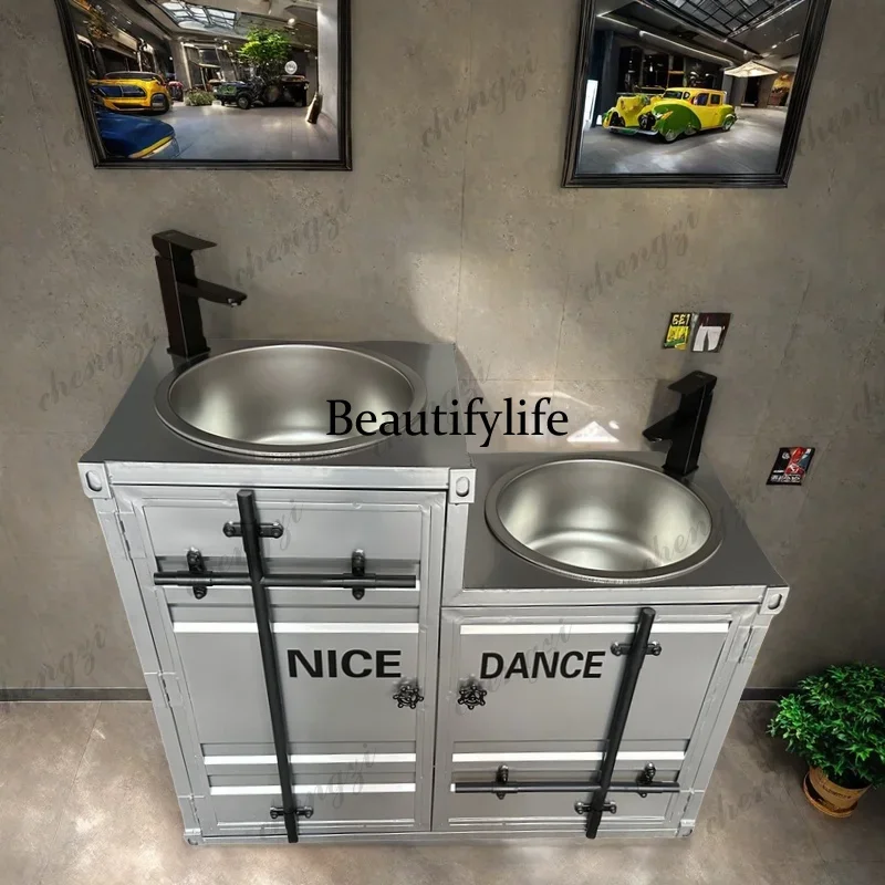 A17 Industrial wind wash basin retro wash table integrated floor column wash basin playground