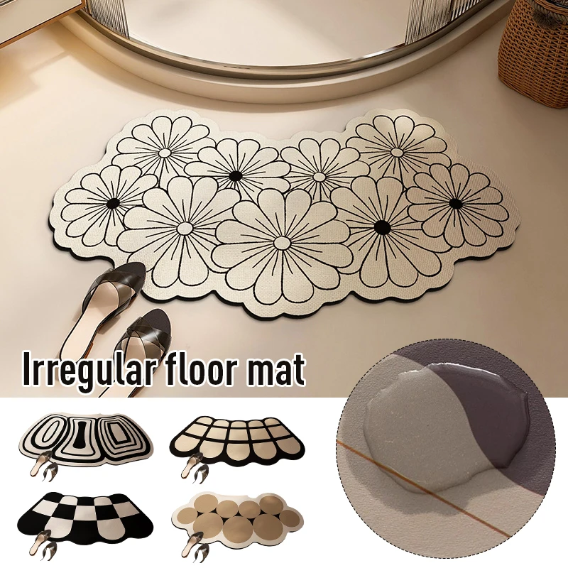 

New Diatom Mud Bath Mat Non Slip INS Fan Shape Doormat Absorbent Carpets Entrance Mats Balcony Porch Area Rugs Bathroom Mat