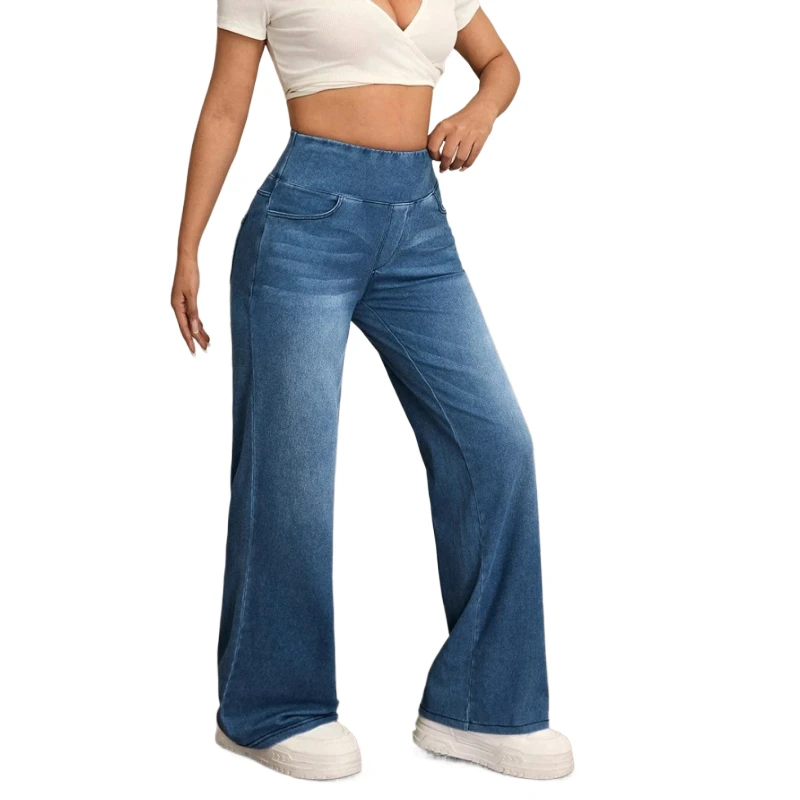 2026 High Waist Slim Fit Wide Leg Jeans Women's Drape Straight Pants Loose Zipper Everyday Trousers
