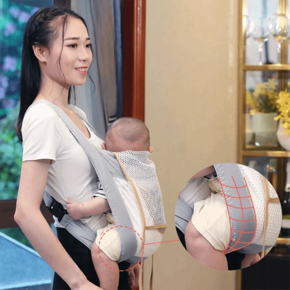 Marsupio ergonomico Supporto per la testa Cinghie incrociate in rete Avvolgente per imbracatura per neonato Porta zaini per neonati traspirante su entrambi i lati Mamma