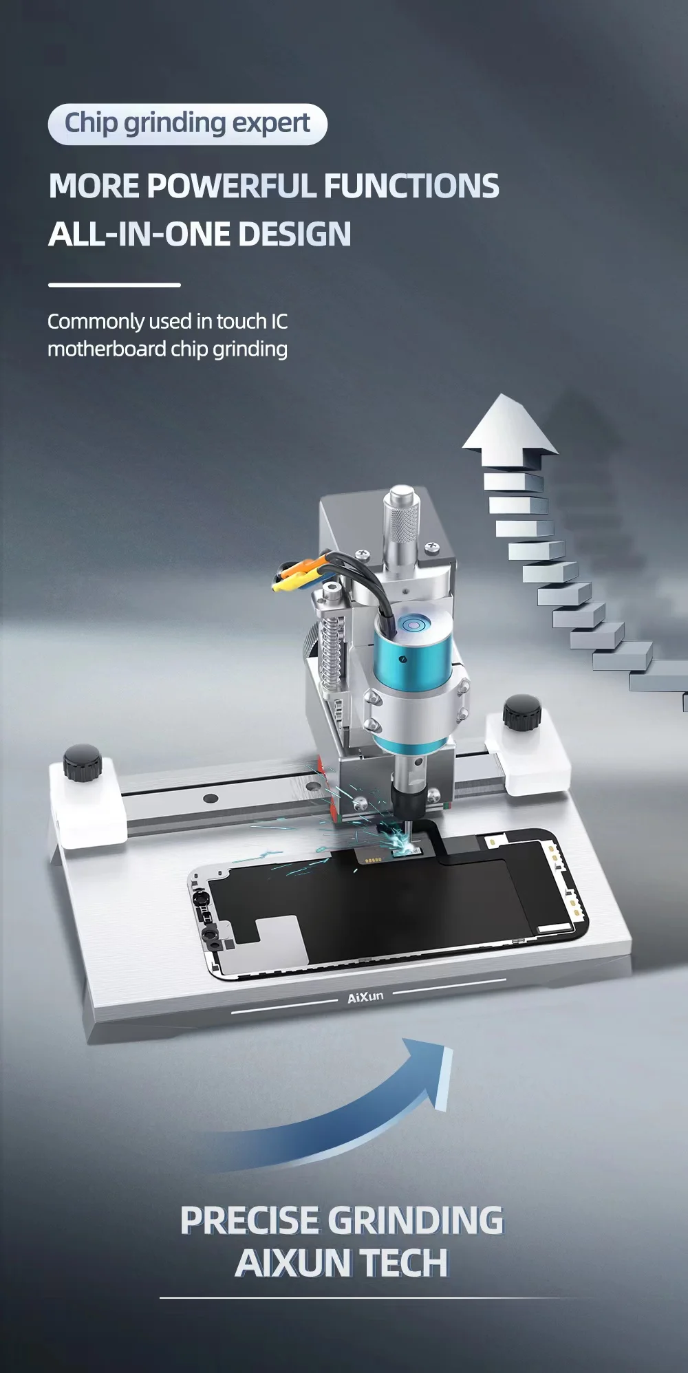 JC AIXUN Smart IC Rettificatrice universale Schermo telefono cellulare Disco rigido CPU Scheda madre Rettificatrice precisione industriale Lucidatura Set strumenti smerigliatrice cellulare touch PCB rettifica rimozione
