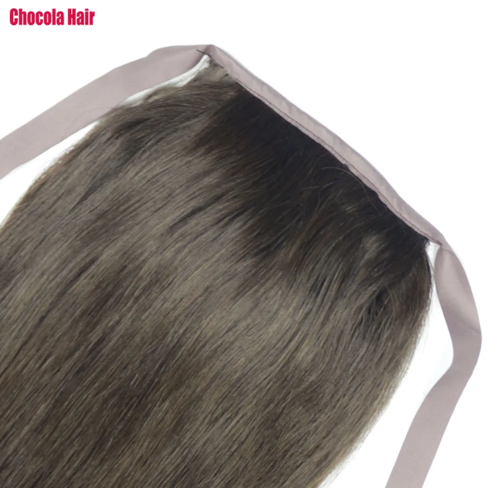 Chocola 16"-28" 100g Brazilian Machine Made Remy Hair Ribbon Ponytail Clip In 100% Human Hair Extensions Horsetail Stragiht