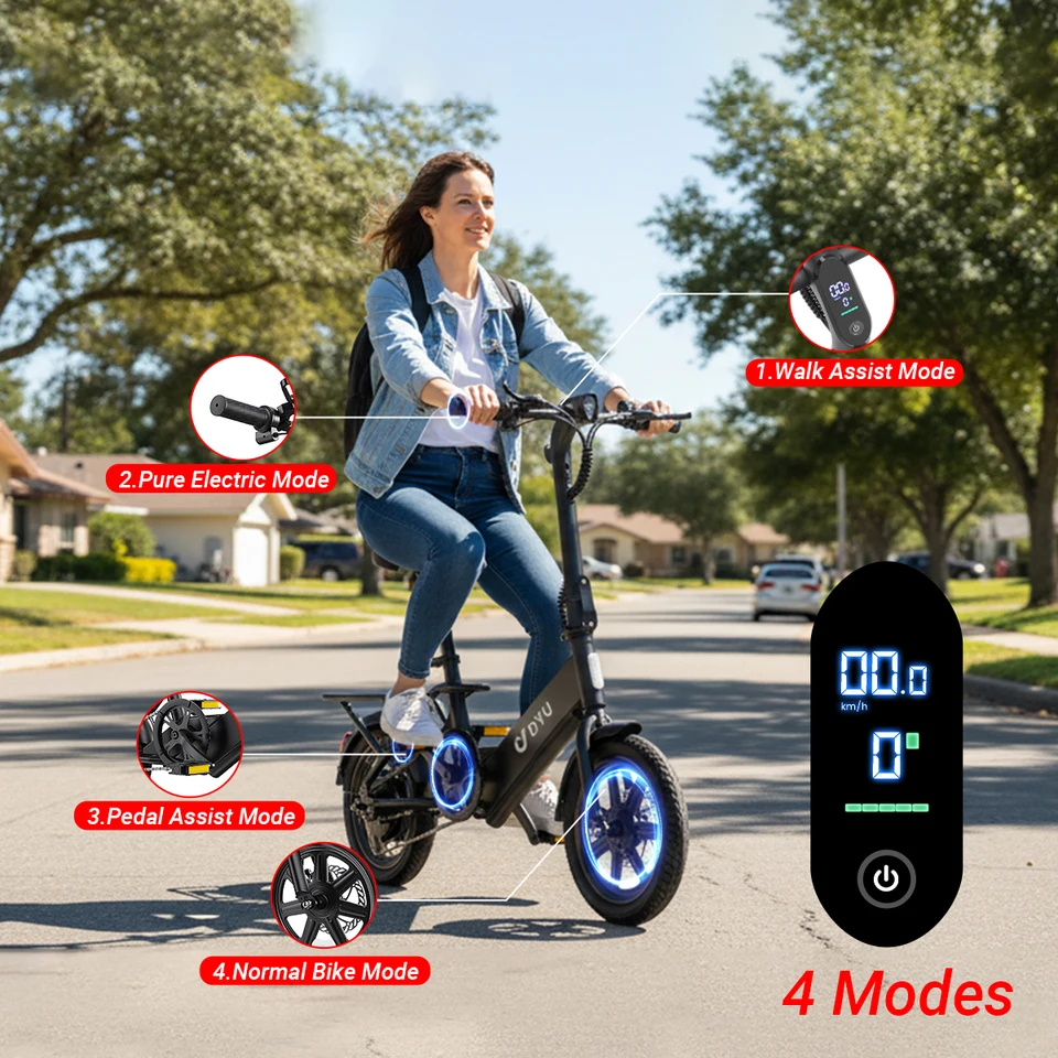 DYU C3 E-bike Peak 500W Motor 36V7.8AH Battery Electric Bike,20mph 14 inch City Electric Bicycle UL2849 image 3