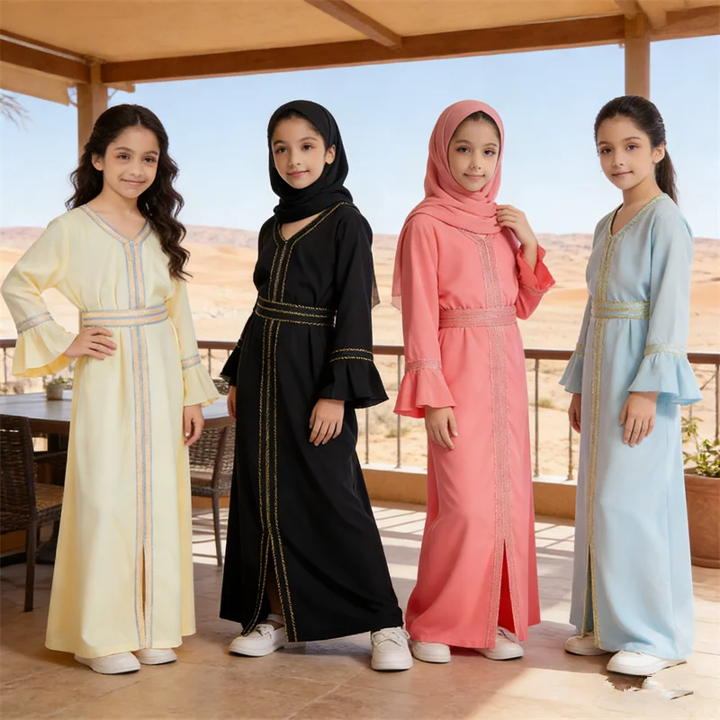 

Girls Kids Muslim Long Dress Islamic Clothing Dubai Abaya Children Eid Ramadan Robe Arabic Kaftan Gown Jalabiya Djellaba Kebaya