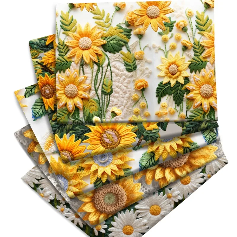 

Ткань с узором под кружево «Подсолнух» для имитации вышивки, рукоделия, скатертей, одежды, ткань на метр, материал для шитья