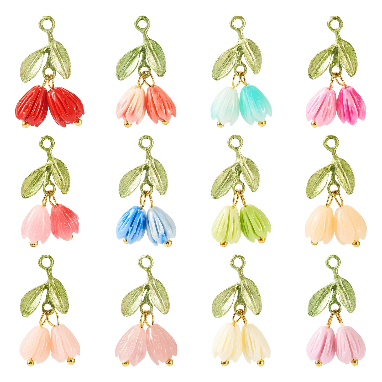 

1 Bag Resin Flower Bud Charms Rose Pendants with Spray Painted Alloy Leaf For DIY Jewelry Making Handmade Earrings Accessories