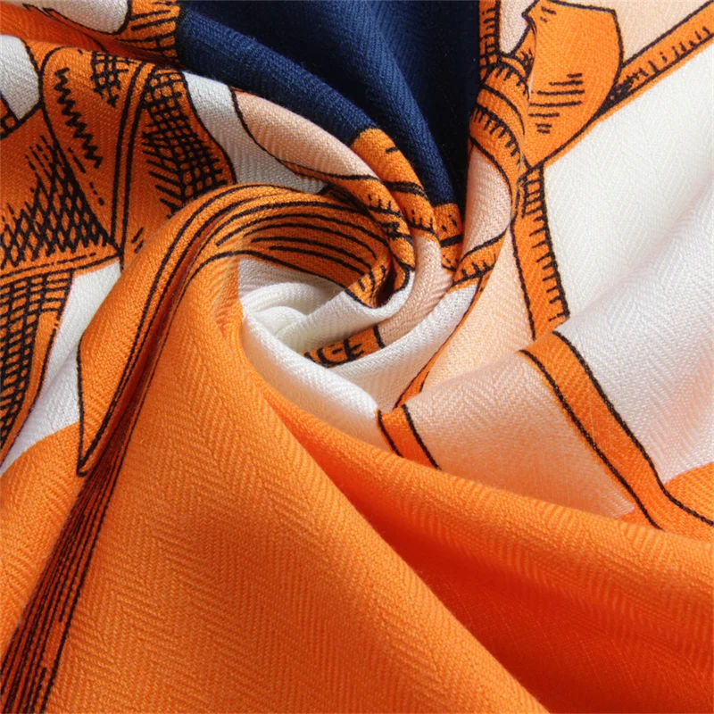 135CM Winter Thicken Silk Cashmere Scarf Women Hand Rolled Shawls Belts Print Square Scarves Wraps Bandana Big Hijabs Female