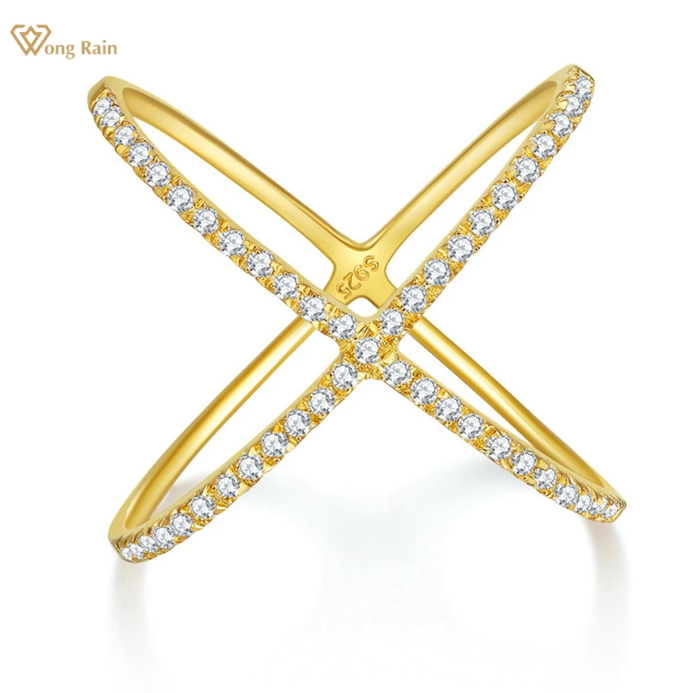 Wong Rain 18K Gold Plated 925 Sterling Silver 3EX VVS1 D Real Moissanite Full Diamond Gemstone Customized Cross Ring Jewelry