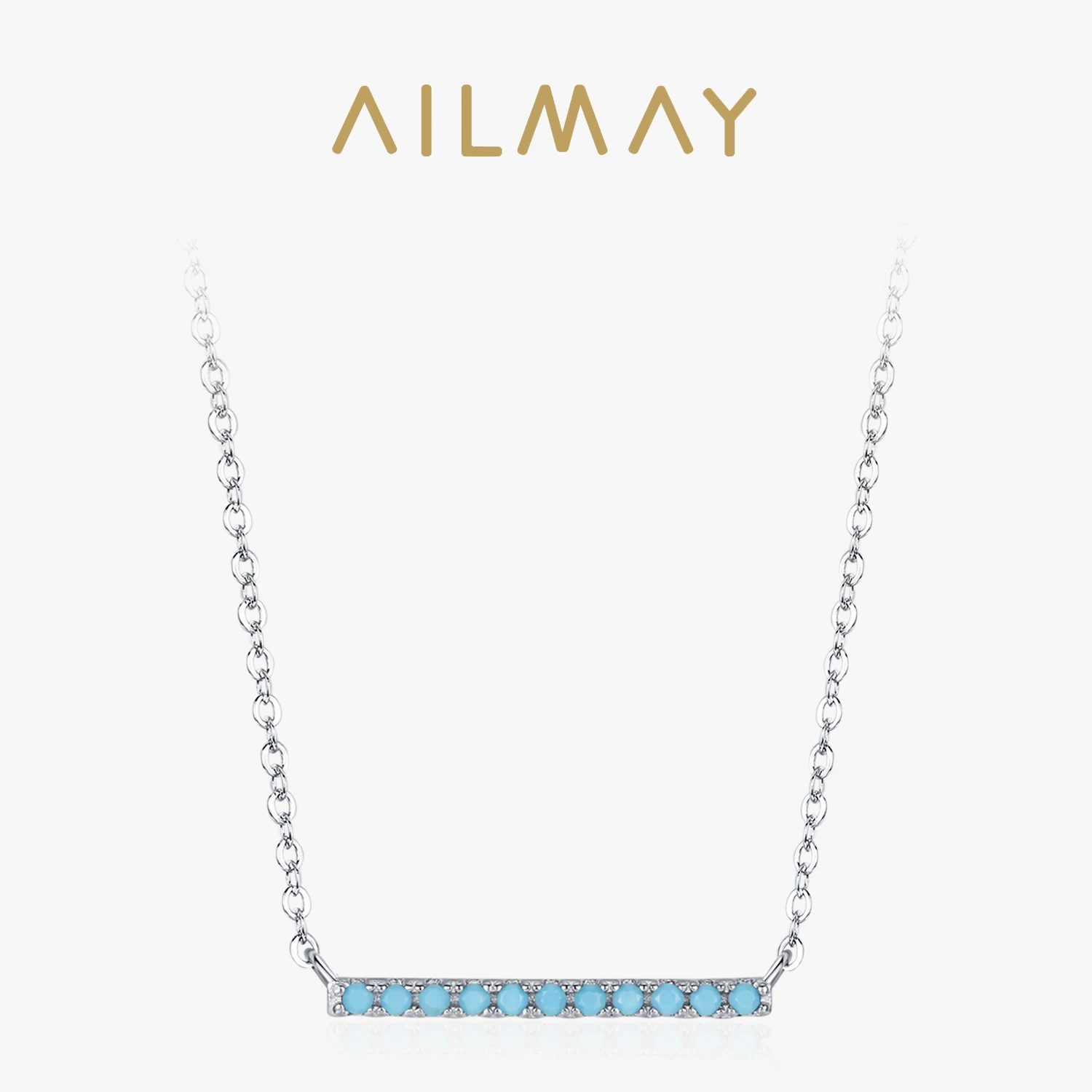 

Ailmay 100% 925 Sterling Silver Necklace Turquoise Simple Line Pendant Necklace For Women Wedding Jewelry