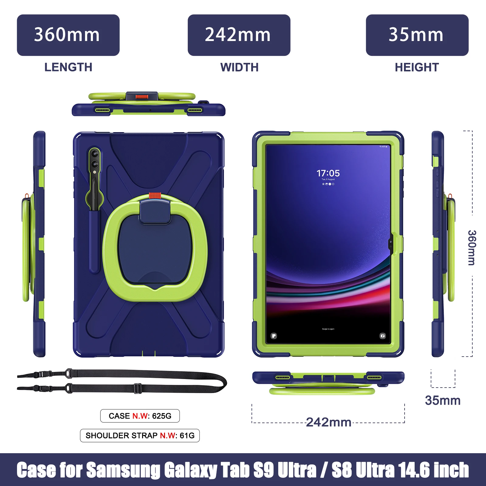 360°Rotation Tablet Case For Samsung Galaxy TAB S10 Ultra X920 S9 Ultra X910 S8 Ultra X900 X906B 14.6 Armor With Shoulder Straps 5