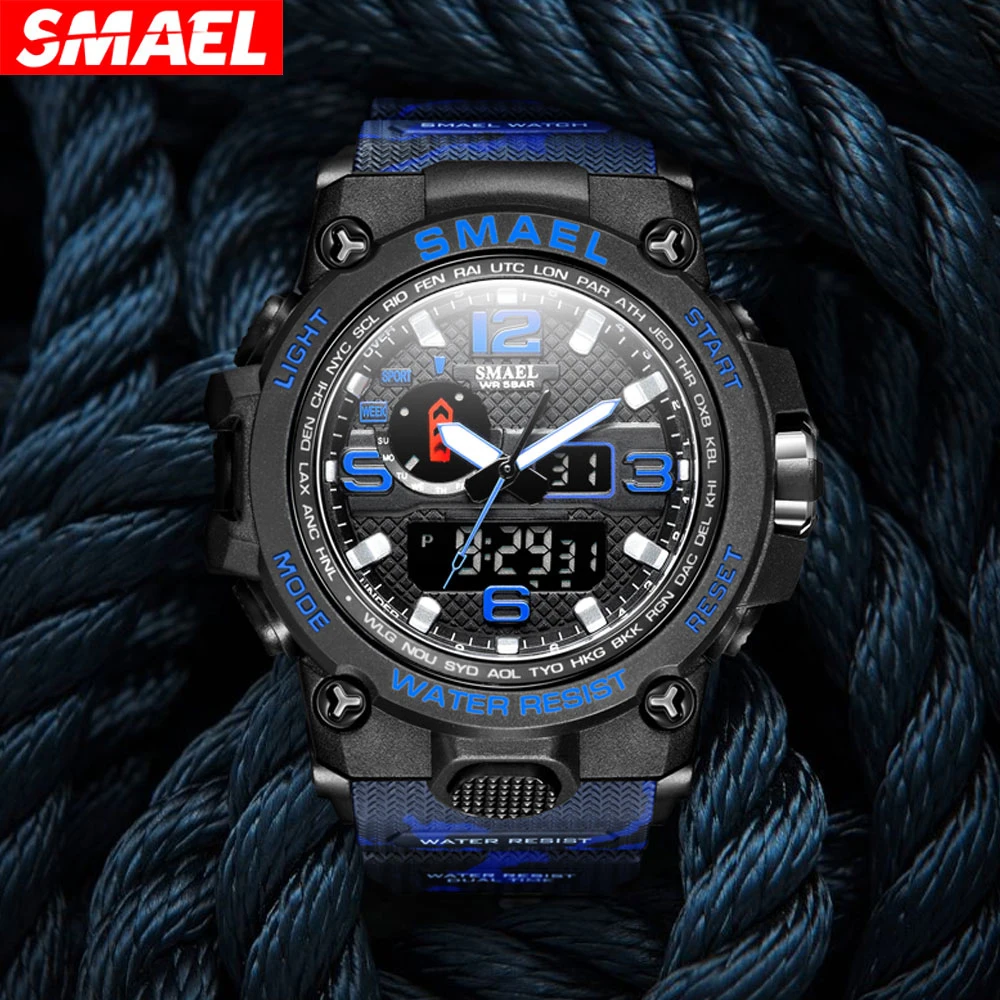 SMAEL 1545D Camo Tactical Watch Men\'s Multi functional Waterproof Night Light Alarm Clock Sports Outdoor Watch