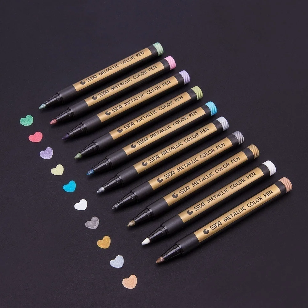 10 Colors Fine Metallic Markers Paints Pens Art Permanent Writing Markers for Photo Album Gift Card DIY Craft Kids