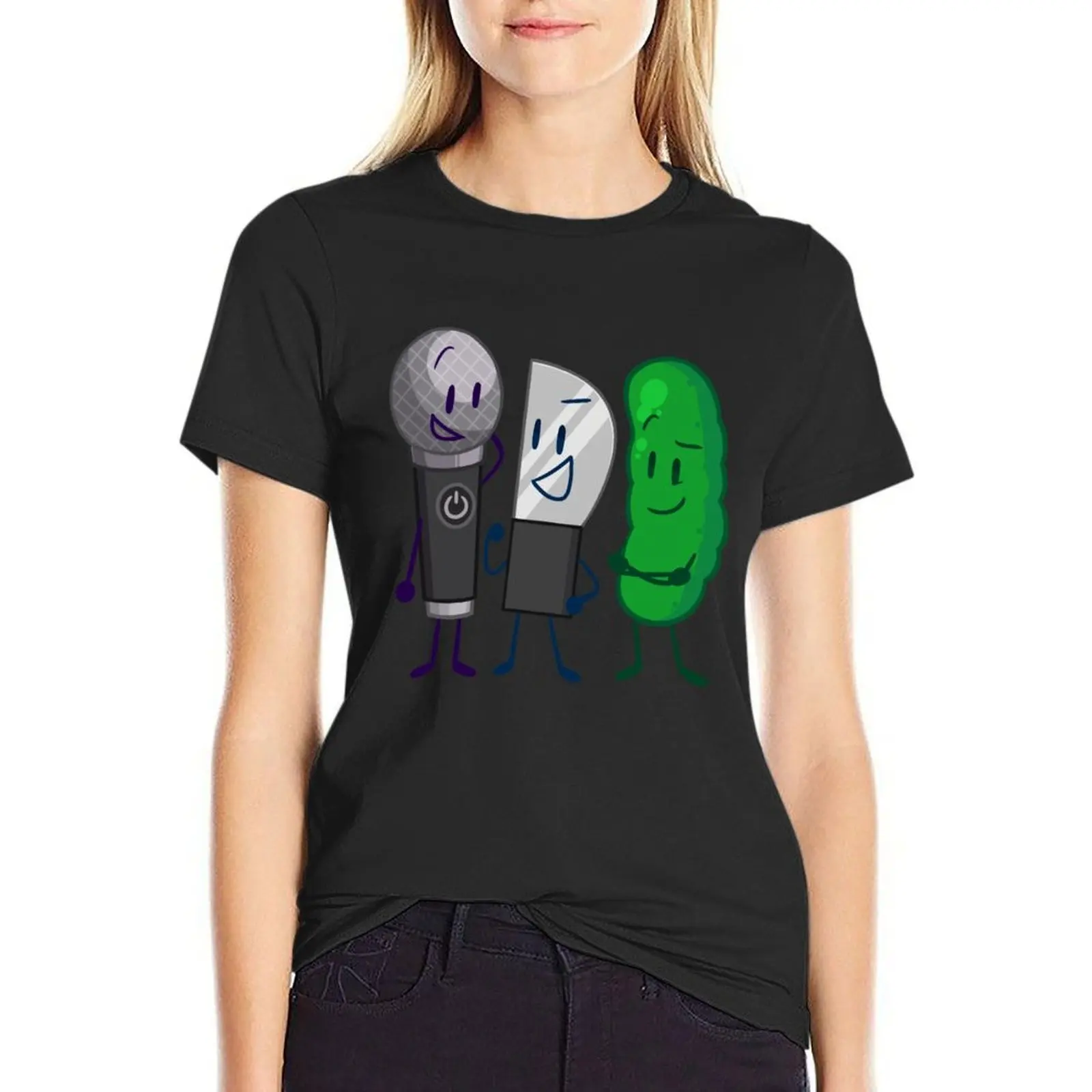 Microphone Knife and Pickle (Inanimate Insanity) T-Shirt blanks lady clothes black t shirts for Women