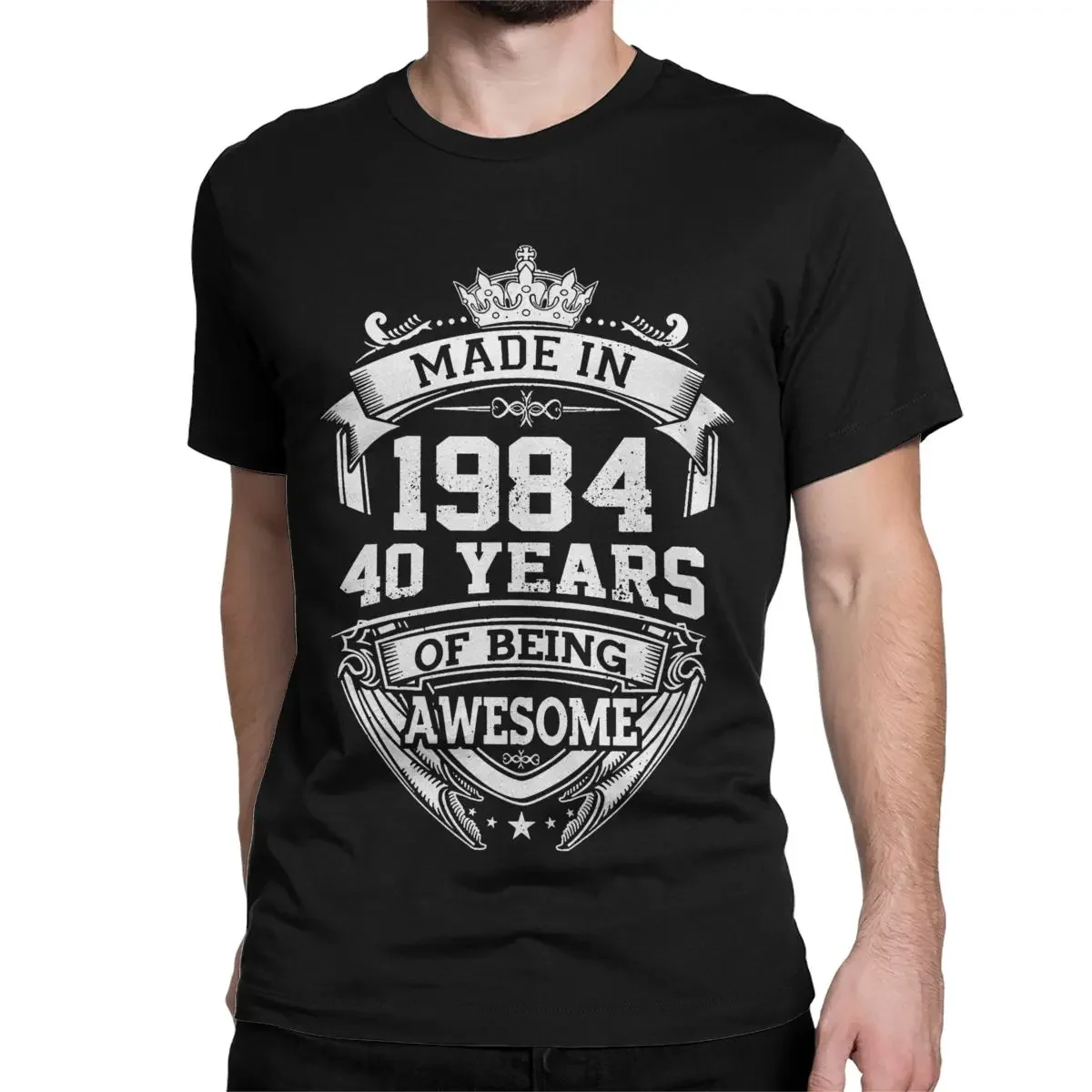 Made In 1984 40 Years Of Being Awesome T-Shirt for Men Birthday Gift Funny Pure Cotton Tees Short Sleeve T Shirt Party Clothing