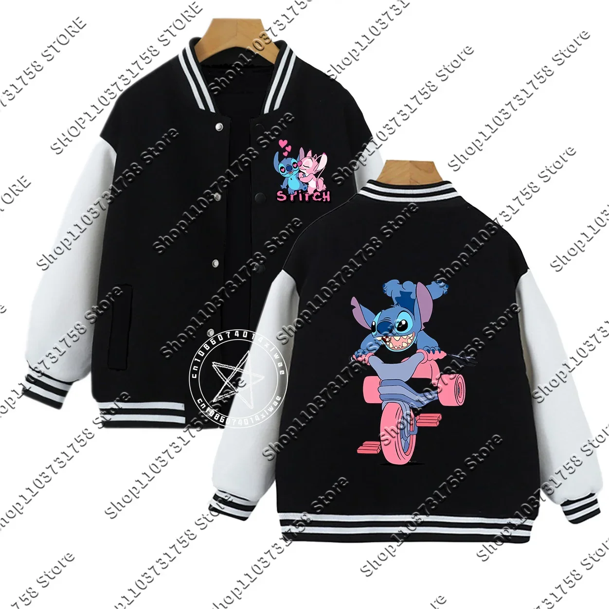 Disney Kids Stitch hickened jacket coat Little Couple Pattern Print Students ages 2-14 Fall/Winter baseball uniform Boys Girls