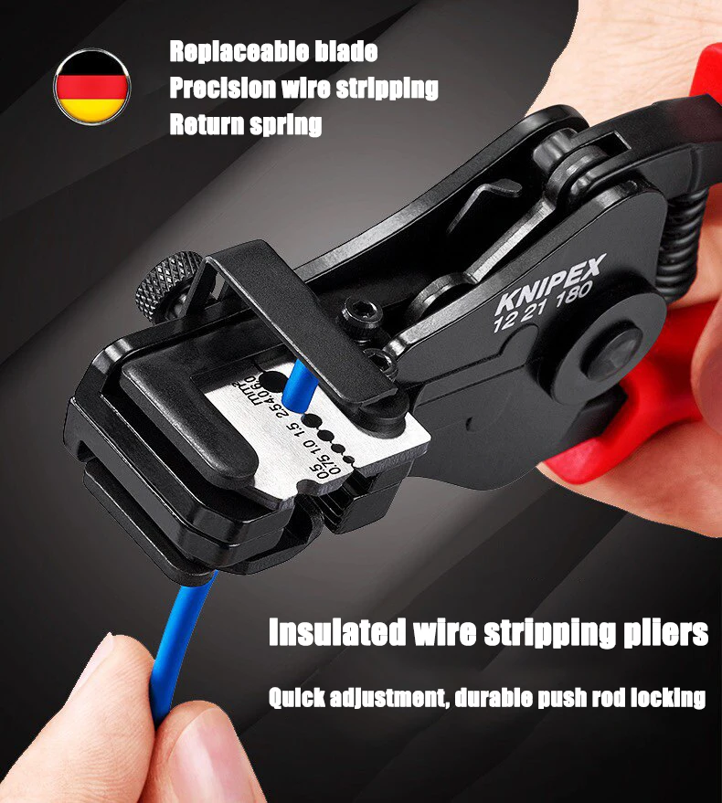 KNIPEX Insulated wire stripping pliers, adjustable precision stripping with reset spring, professional manual tool 1221180