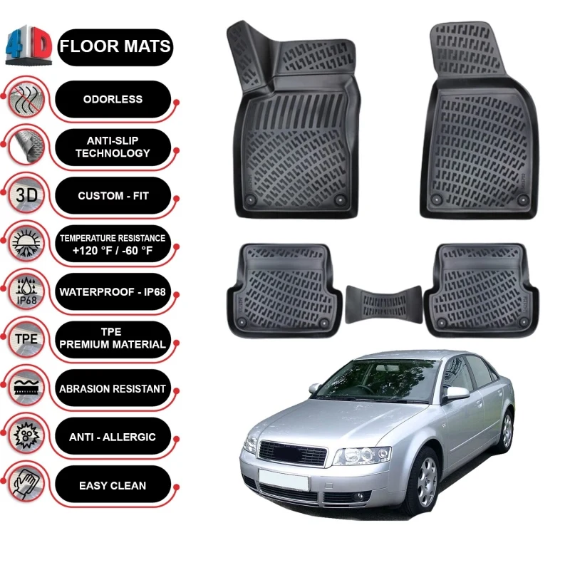 Audi A4 B6 2001-2006 Floor Mats Liner Waterproof 4D Molded Black 4X